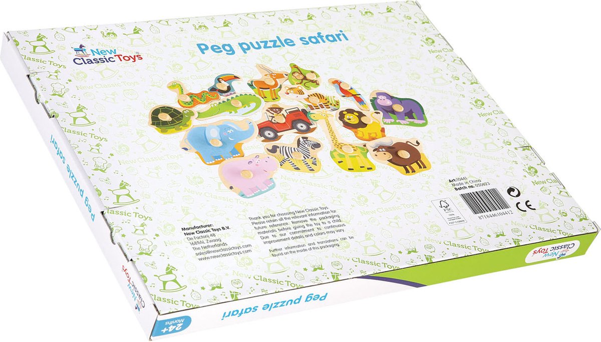 New Classic Toys® Houten Grote Knoppuzzel Safari - 16 Puzzelstukjes - FSC - Houten Puzzel met Knopjes - Educatief Peuterspeelgoed - Vanaf 24 maanden — afbeelding 3