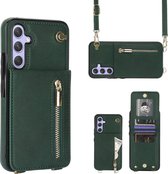 Geschikt Voor Samsung Galaxy A54 Hoesje Met Koord - Solidenz Hoes Met Koord A54 - Telefoonhoesje Met Koord - Met Pasjeshouder - A54 Back Cover Met Koordje - Groen