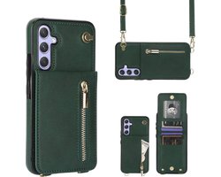 Hoesje geschikt voor Samsung Galaxy A54 Hoesje met Koord - Solidenz Hoes met Koord A54 - Telefoonhoesje met Koord - met Pasjeshouder - A54 Back Cover met Koordje - Groen