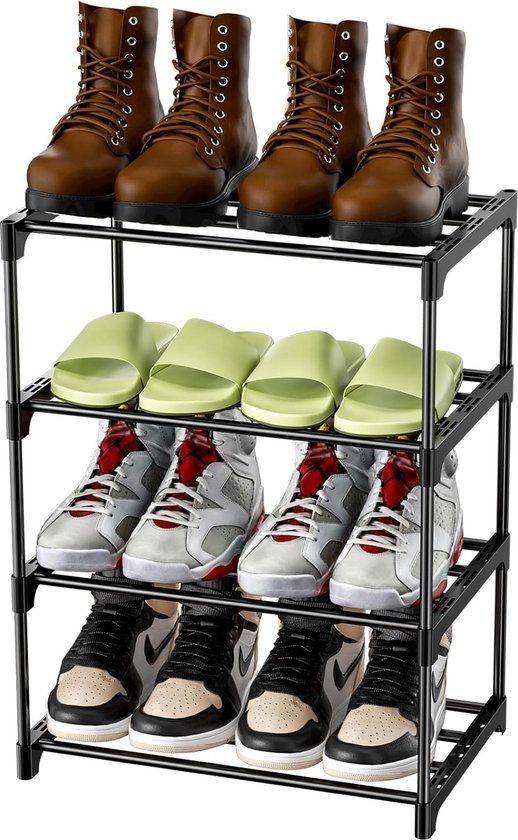 Range-chaussures, en métal, à 4 niveaux, léger, empilable, pour 8 paires de chaussures, noir
