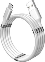 DrPhone MAG1 - USB-C - 3A - Kabel Type-C - Magnetisch Oprolsysteem - 1 Meter Oplaadkabel – Geschikt voor o.a. iPad / Samsung - Wit