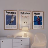 Voetbal Poster Set - 3 stuks - 30x40 cm - Bellingham - Ronaldo - Messi - Tienerkamer - Wanddecoratie - Muurdecoratie