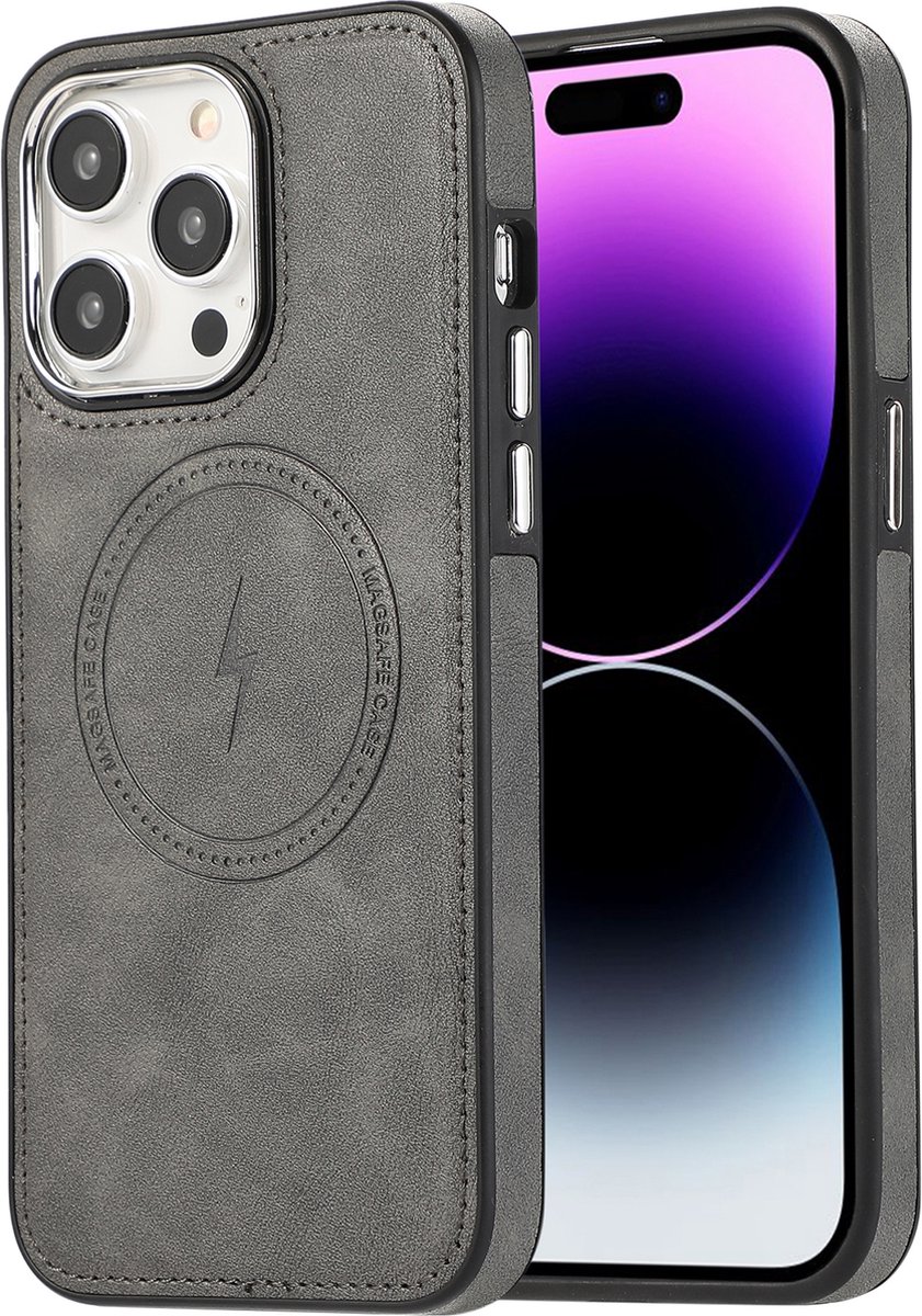 sulada soft case tpu / leder en shokproof met magnetische ring de geschikt voor Apple iphone 15 pro grijs