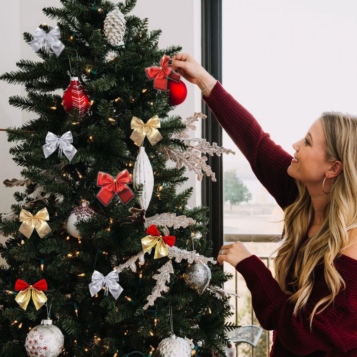 12 Stuks Glitter Strikken voor de Kerstboom en Kerstversiering - Wit