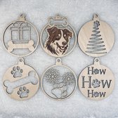 Kerstbal Australian Shepard - Kerstornamenten van Hout - Kerstbal Hond - Kerstdecoratie 6 stuks