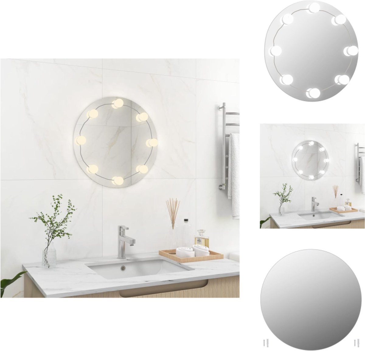 VidaXL Wandspiegel LED Zilver 50 cm Geslepen randen Spiegel