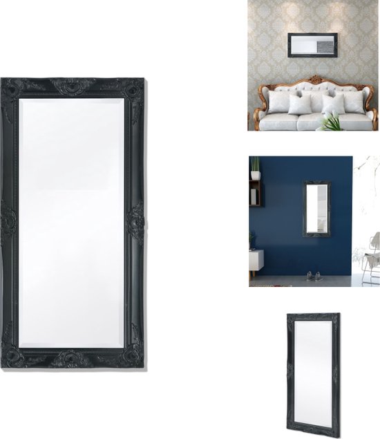 vidaXL Wandspiegel Barok Zwart - 100 x 50 cm - Met Bevestigingshaken - Spiegel