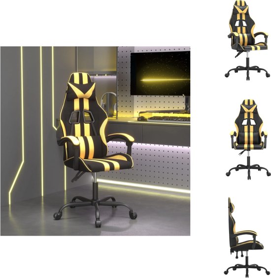vidaXL Gamestoel - Zwart/goud - Kunstleer - 57.5 x 59.5 x (121-131) cm - Verstelbare rugleuning en hoogte - Inclusief extra kussens - Stabiel metalen frame - Bureaustoel