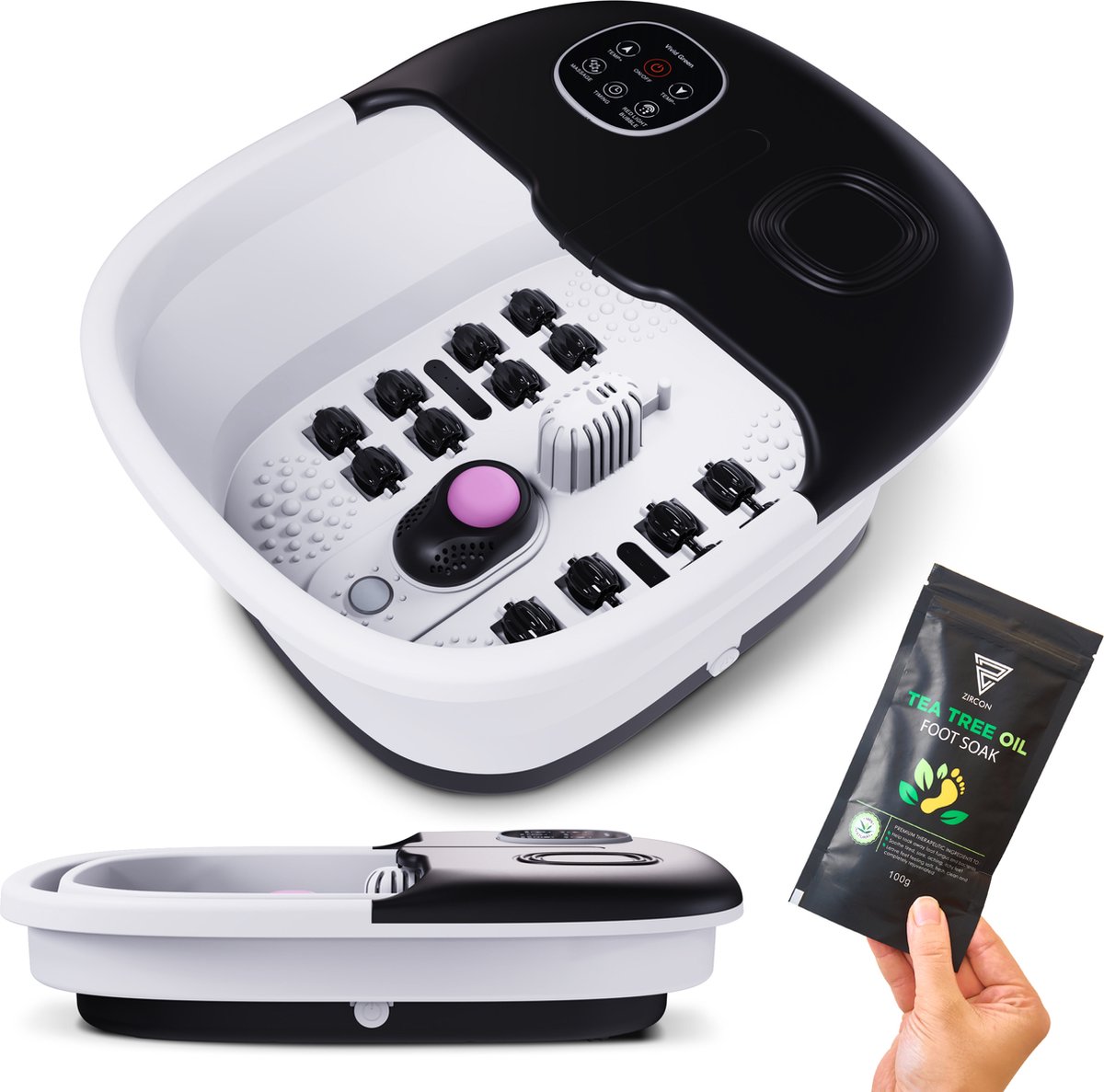 Voetenbad Handmatige Massage 14L - 22 Massage Rollers - Voetmassage Apparaat - Voetenbaden met Massage - Incl. Badzout - Verwarmt tot 48°C - Zwart - Vivid Green op Prijzenvolger.com
