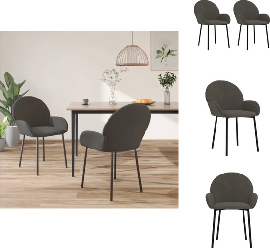 vidaXL Chaise de salle à manger Velours - Gris foncé - 58 x 57 x 78,5 cm - Conception ergonomique et confortable - Structure en métal et contreplaqué - Set de 2 - Chaise de salle à manger