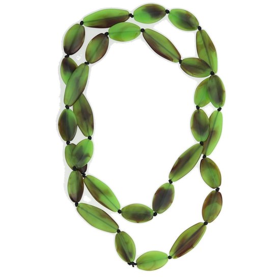 Behave Sautoir - perles plates - marron - vert - 120 cm