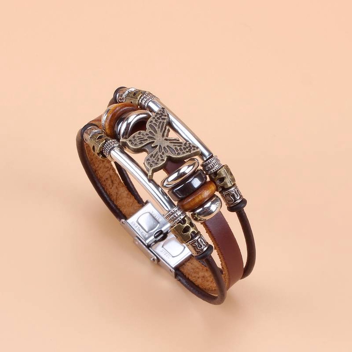 Hare Design Vlinder Leren Armband - Kerst - Geschenk - Vlinder - Leren Armband - Moederdag - Mode - Cadeau - Armband - Sieraden - Accessoires