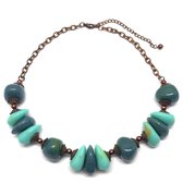 Collier Behave - collier de perles - femme - couleur bronze - bleu - perles turquoise - 40 cm