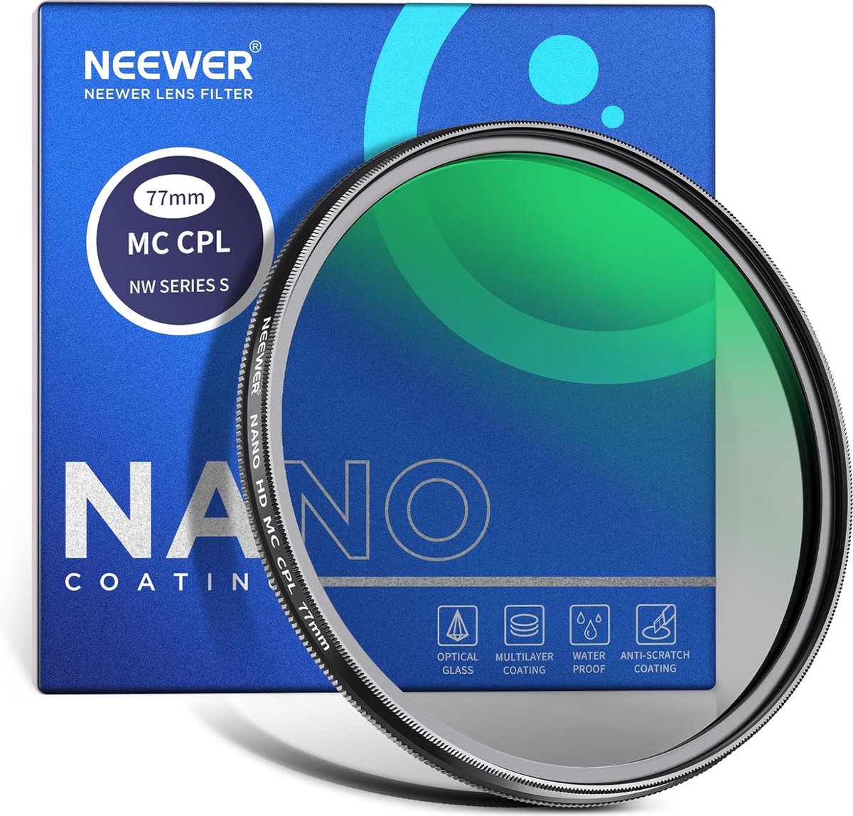 Neewer® - 52mm Polarisatiefilter - 24 Lagen Multi-Resistente Nano MC CPL Cirkelpolarisatiefilter met HD-Glas/Ultra Slim voor Cameralens, Vermindert Reflectie/Verbeterd Contrast/Glansreductie