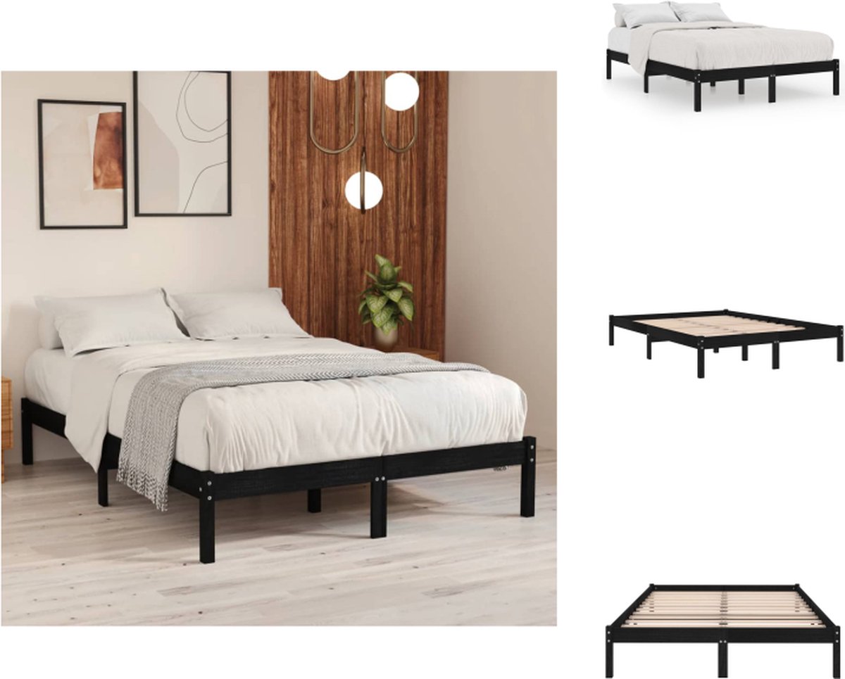 VidaXL Bedframe Grenenhout 205.5x205.5x31 cm Zwart Matras 200x200 cm Bed