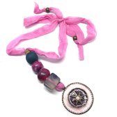 Behave Lange ketting - paars - roze - met kralen en ronde hanger - 53 cm
