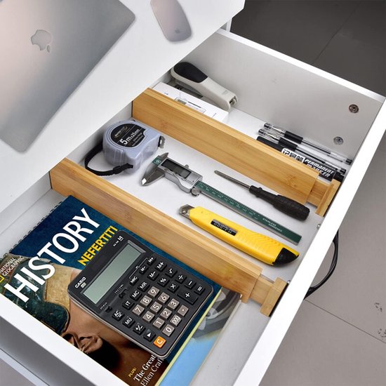 4 Séparateurs Tiroir Bambou Réglables 30-43cm - Organisateur Commode Cuisine Bureau