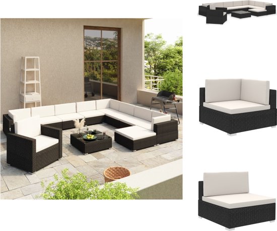 vidaXL-Ensemble-de-salon-12-pièces-avec-coussins-poly-rotin-noir - Ensemble de jardin - Ensemble de jardin