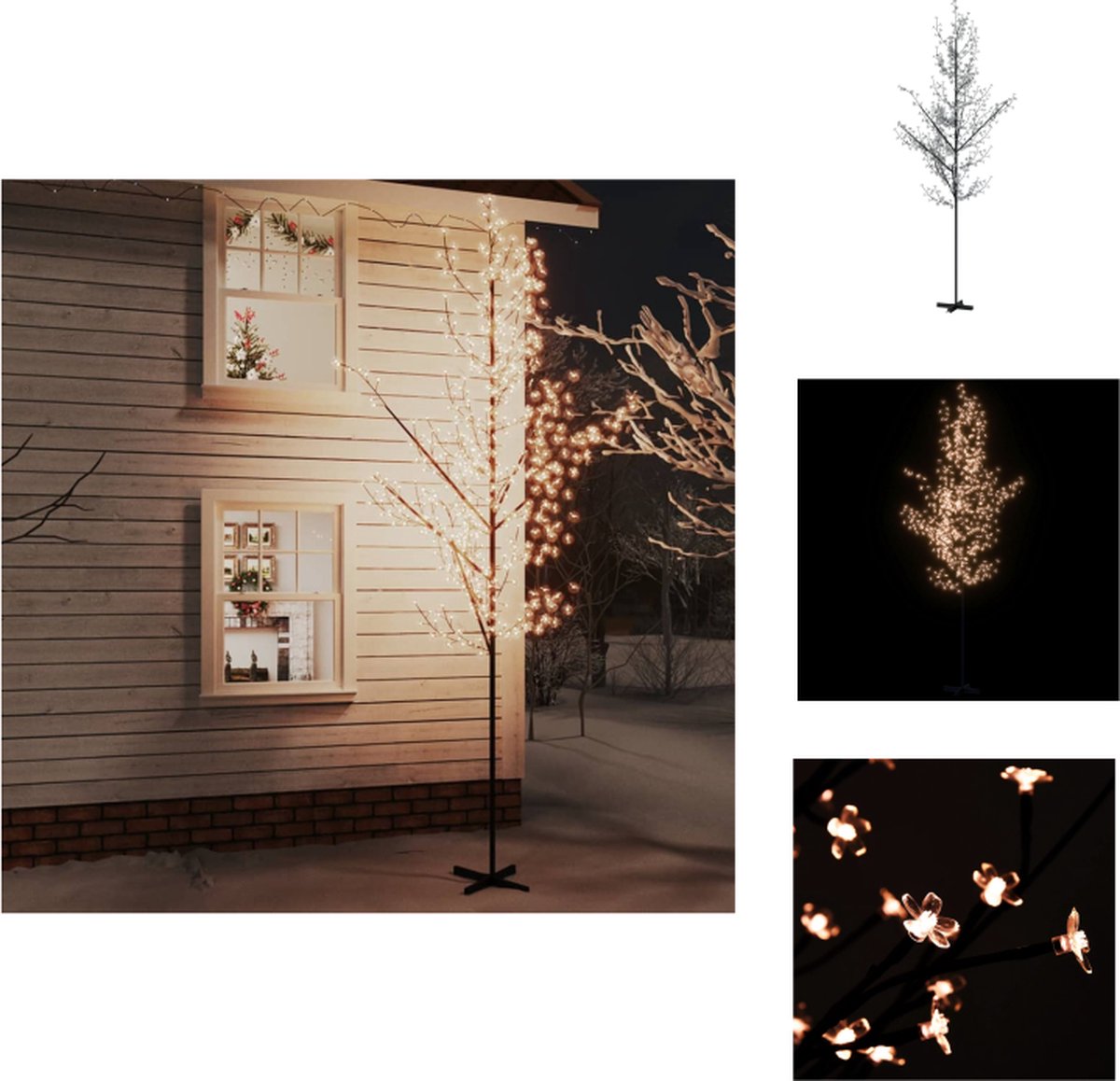 vidaXL LED-Boom Kersenbloesem 60 x 60 x 400 cm - 672 LEDs - Stabiele Basis - Verstelbare Takken - Decoratieve kerstboom