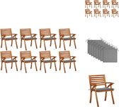 vidaXL Ensemble de chaises de jardin en bois - Bois d'acacia - Set de 8 - Coussin Grijs - Chaise de jardin