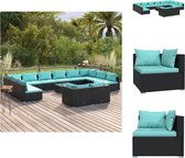 vidaXL Loungeset - PE-rattan - Zwart - 8x Middenbank - 4x Hoekbank - 1x Tafel - 12x Zitkussen - 16x Rugkussen - Tuinset