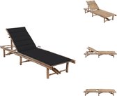vidaXL Chaise longue de Jardin en Bamboe - 200 x 65 x (30 - 87) cm - Dossier réglable - Coussin Zwart - Geen assemblage requis - Chaise longue