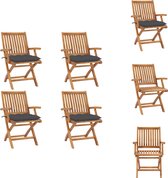 vidaXL Tuinstoelenset - Teakhout - Inklapbaar - 4 stoelen + kussens - Tuinstoel