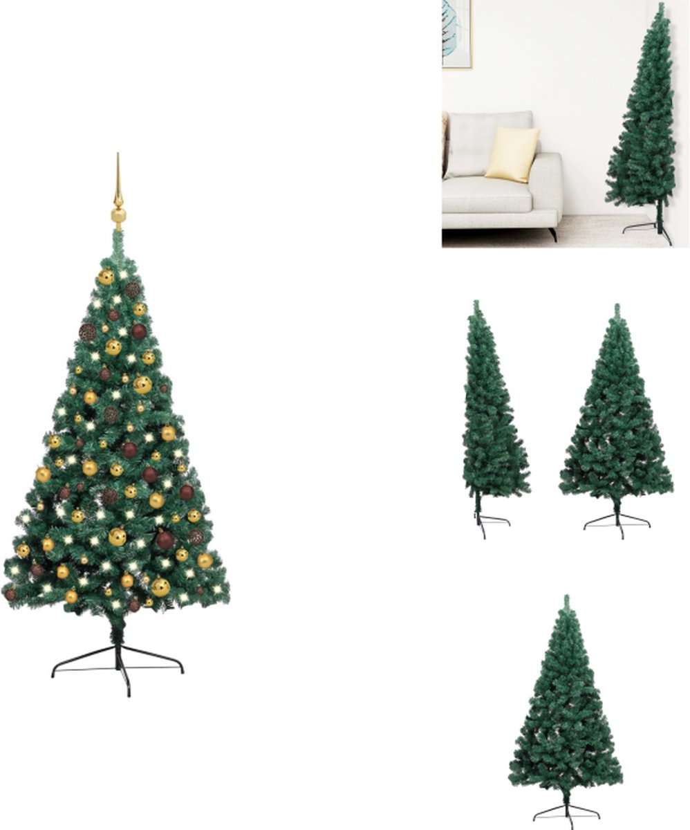 vidaXL Kunstkerstboom - Groen - 68 cm breed - Levensechte vorm - LED-verlichting - Inclusief kerstballen en piek - Decoratieve kerstboom