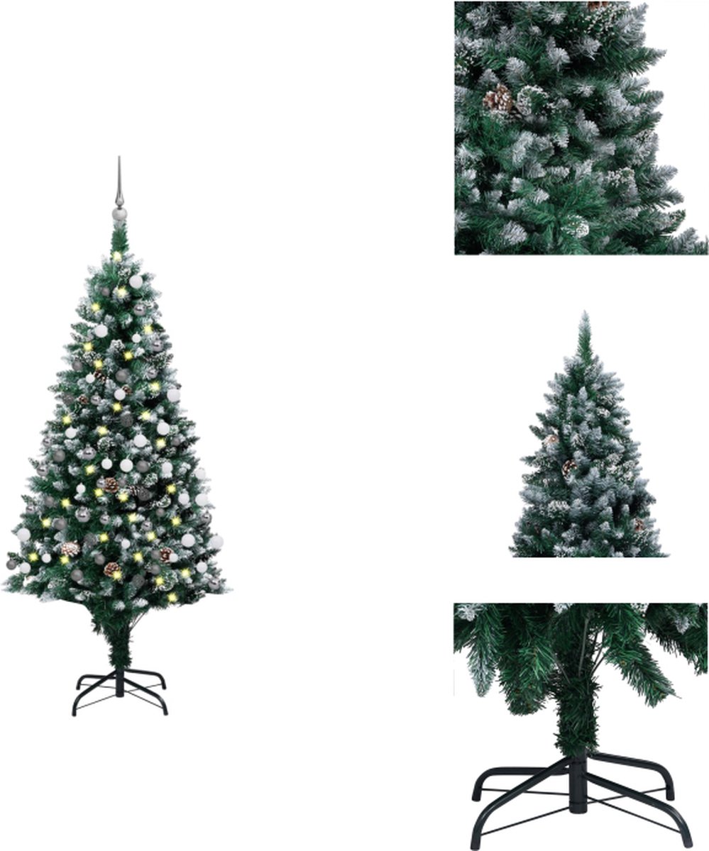 vidaXL Kunstkerstboom - Sneeuwtoppen - LED-verlichting - 180 cm - Groen+wit - Decoratieve kerstboom