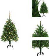 vidaXL Kunstkerstboom 120 cm - Levensecht - PE takken - LED-verlichting - Inclusief standaard en versiering - Decoratieve kerstboom
