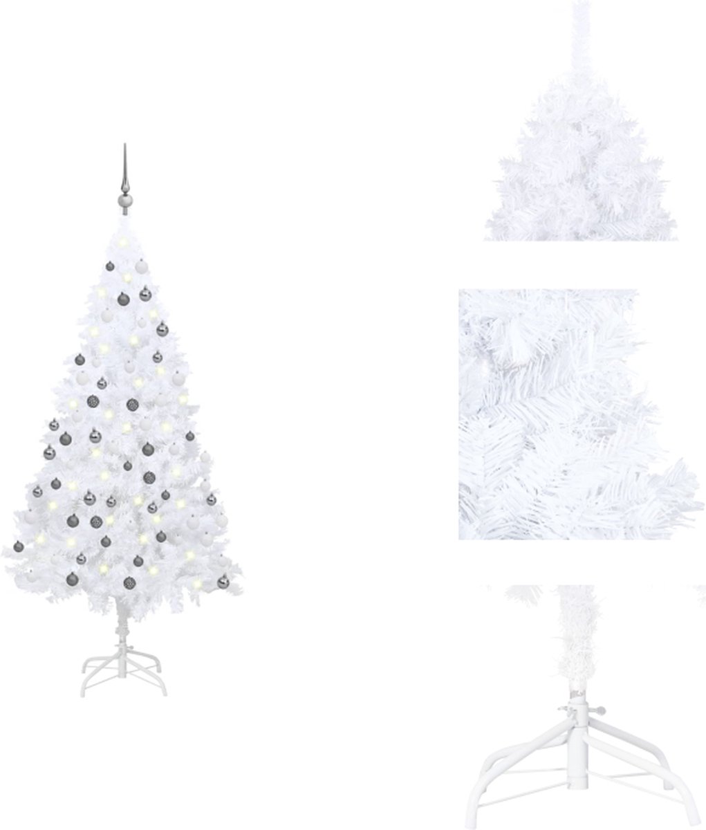 vidaXL Kunstkerstboom - Kerstboom - Wit - 180 cm - Met LED-verlichting - Decoratieve kerstboom