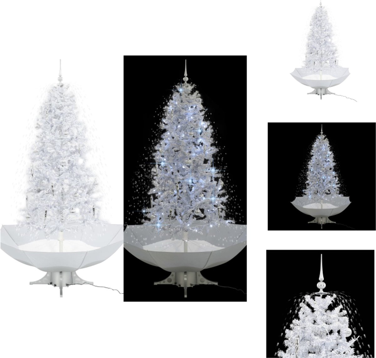 vidaXL Kunstkerstboom - Sneeuwend - 190 cm - LED - Wit en zilver - Met melodie - Inclusief decoraties - Decoratieve kerstboom