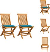 vidaXL Chaises de jardin pliantes - Bois de teck - 47x60x89 cm - kussen Blauw - Chaise de jardin