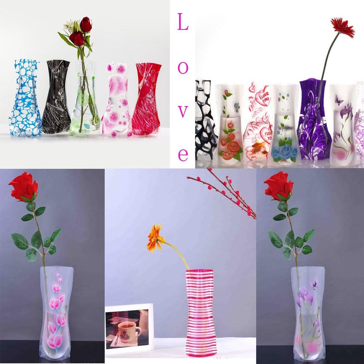 Pack van 10 opvouwbare bloemenvazen opvouwbare plastic vaas transparante opvouwbare vaas (willekeurige stijlen)