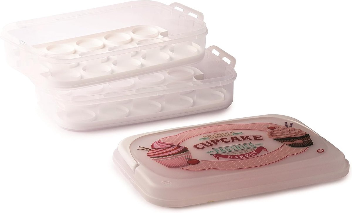 Porte-Cupcakes Snips 14L - Double Récipient Avec 2 Plateaux - Transport Jusqu'à 28 Cupcakes - Fabriqué En Italie