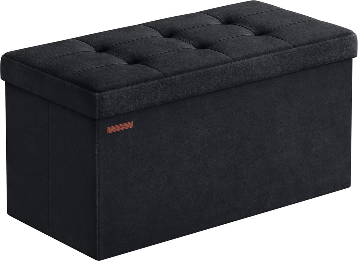 Stoffen box - Opbergkist - Van stof - Gewatteerde zitting - 38 x 76 x 38 cm - Zwart