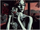 Poster Glanzend – Vrouw - Restauraunt - Mensen - Wijn - Drinken - 40x30 cm Foto op Posterpapier met Glanzende Afwerking