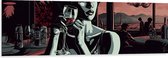 Dibond - Vrouw - Restauraunt - Mensen - Wijn - Drinken - 150x50 cm Foto op Aluminium (Met Ophangsysteem)
