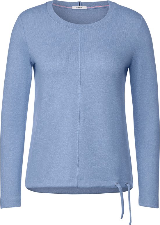 Cecil TOS Cosy Melange Shirt Lange Mouw Dames T-shirt - kleur Dynamic Blue Melange - Maat xxl