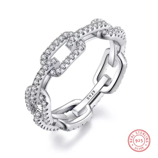 Borasi Cuban Link Chain Zirkonia Ring | 18 mm | Sterling 925 Zilver | Vrouwen Ringen | Dames Sieraden | Vrouwen Sieraden | Meest Verkochte Sieraden | Zilver Ring | Cadeau Voor Haar | Moederdag Cadeautje