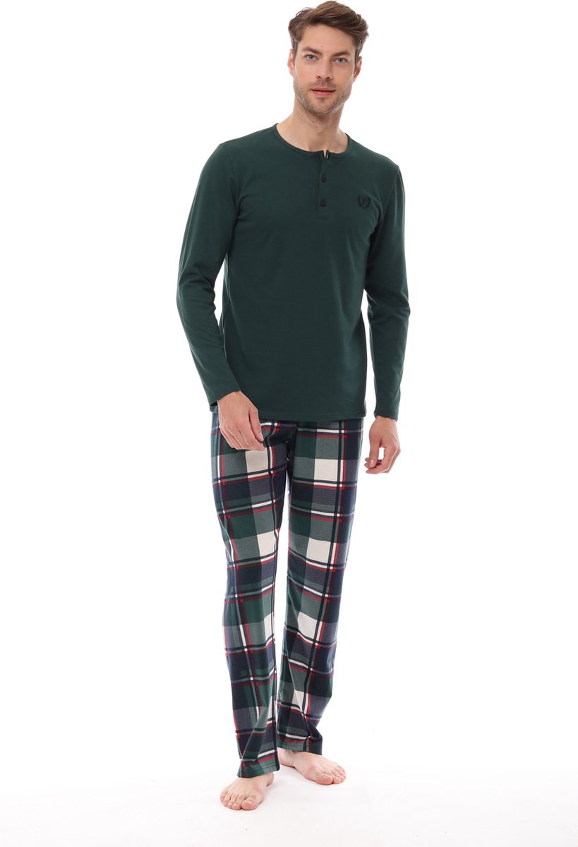 Pijadore - Heren Pyjama Set, Lange Mouwen, Groen - XL
