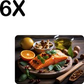 BWK Stevige Placemat - Zalm met Noten op Houten Bord - Set van 6 Placemats - 35x25 cm - 1 mm dik Polystyreen - Afneembaar