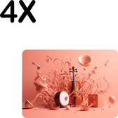 BWK Flexibele Placemat - Zalm Oranje Kleurige Muziek - Set van 4 Placemats - 35x25 cm - PVC Doek - Afneembaar