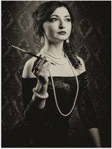Poster (Mat) - Vrouw - Sierraden - Jurk - Zwart - Wit - 75x100 cm Foto op Posterpapier met een Matte look
