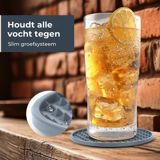 Castagnola Sous-verres de Verre – Sous-verres de Verres – Dessous de Verre en Siliconen – Sous-verres de Verre de Luxe en Siliconen avec Sous-verres – 6 pièces – Grijs – Rond