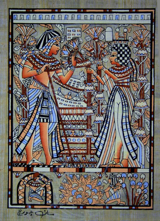 Papyrus égyptien avec image peinte à la main