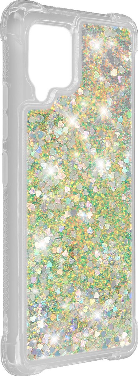 Avizar Hoes Geschikt voor Galaxy A42 glitter, stootvaste bumperhoeken, Zilver