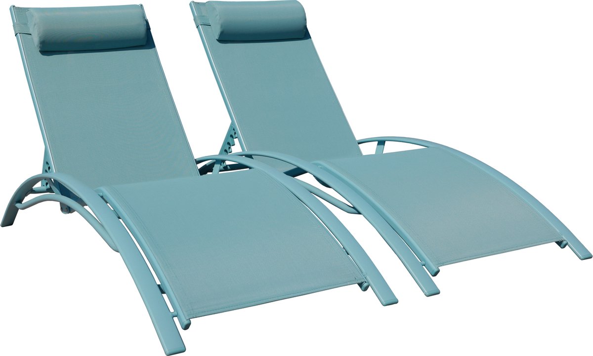 Set van 2 GALAPAGOS ligstoelen in lichtblauw textilene - lichtblauw aluminium