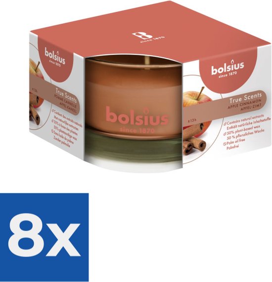 Bolsius - Verre parfumé 50/80 True Scents Apple Cannelle - Pack économique 8 pièces