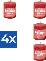 Bolsius Kaarsen - Rustieke Stompkaarsen Set - Rood | Voordeelset - Voordeelverpakking 4 stuks